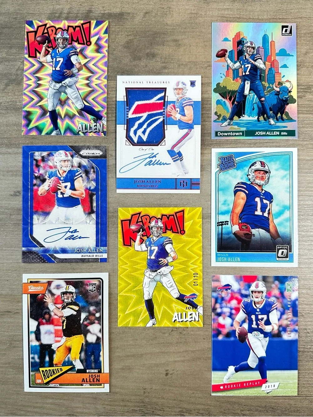 Josh Allen Signed Rookie Lot of (8) Panini Kaboom Downtown Novelty Cards. Bills.